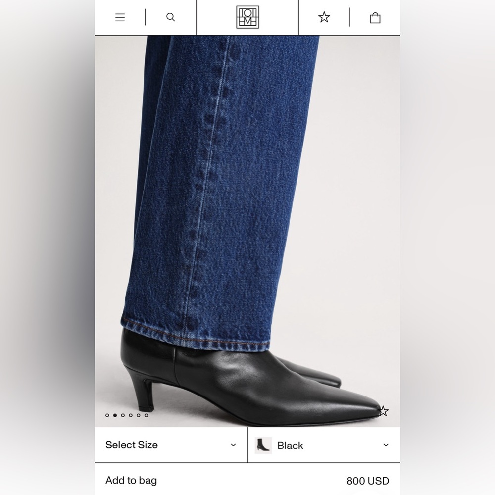 Authentic Toteme The Mid Heel Black Leather Ankle Boots PullOn Khaite The Row 37